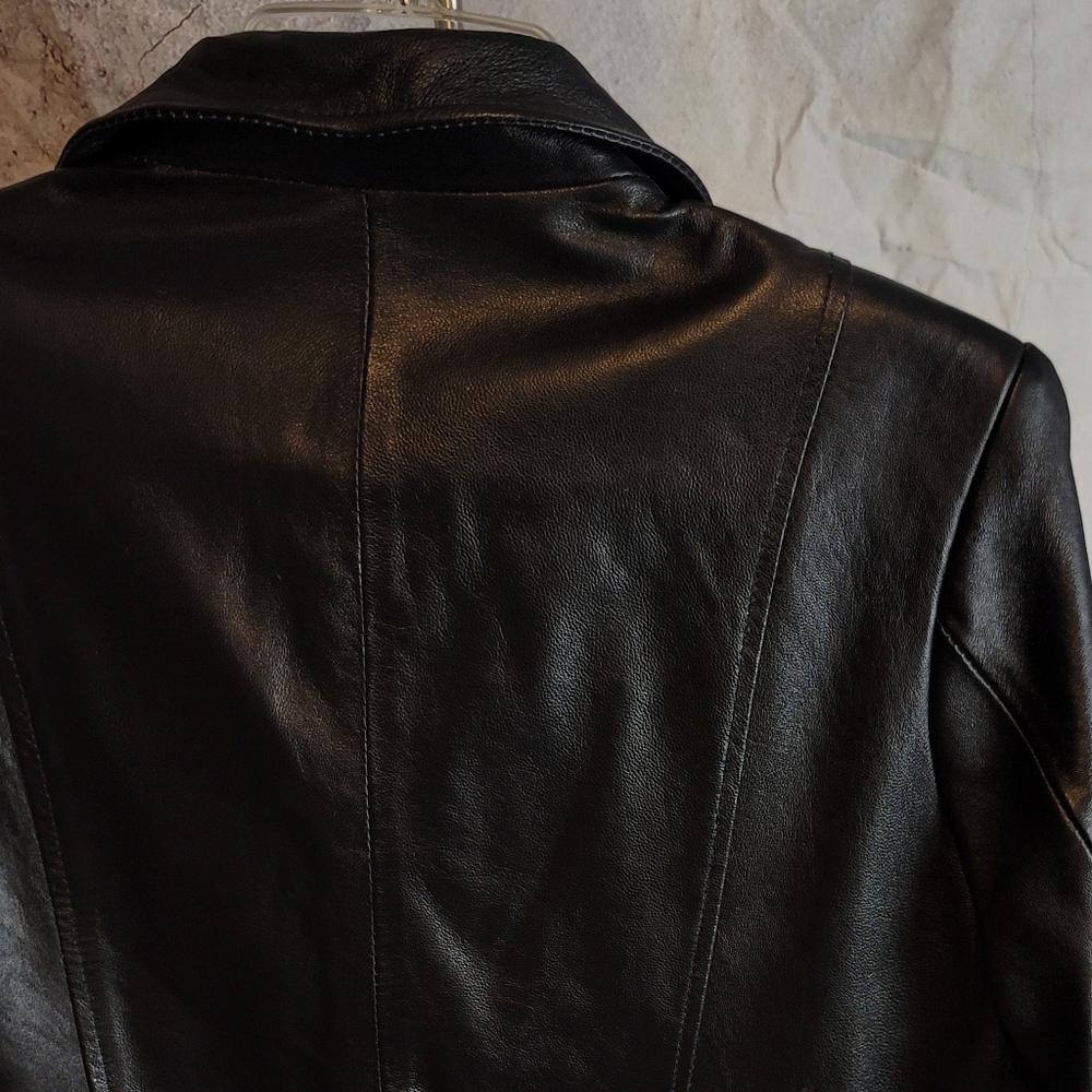 Tahari Leather Ruffle Jacket - Picture 5 of 15